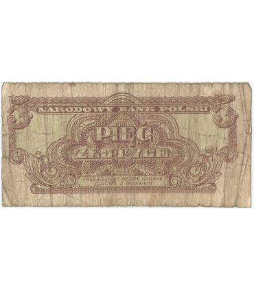 5 złotych 1944, w klauzuli OBOWIĄZKOWE, seria YO, st. 6+