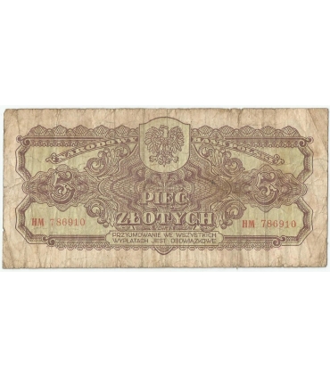 5 złotych 1944, w klauzuli OBOWIĄZKOWE, seria HM, st. 5-