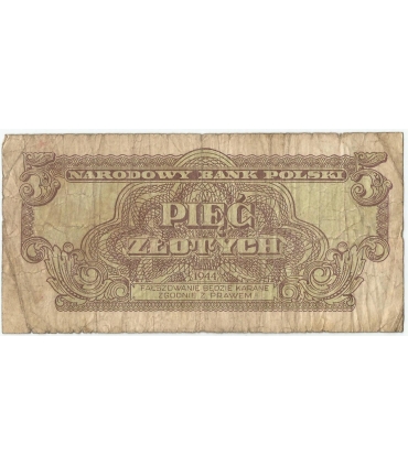 5 złotych 1944, w klauzuli OBOWIĄZKOWE, seria HE, st. 6+