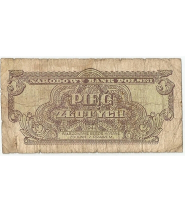 5 złotych 1944, w klauzuli OBOWIĄZKOWE, seria TX, st. 6+