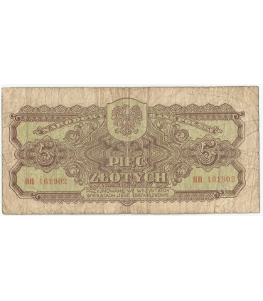 5 złotych 1944, w klauzuli OBOWIĄZKOWE, seria HH, st. 5-