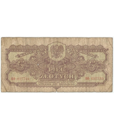 5 złotych 1944, w klauzuli OBOWIĄZKOWE, seria HO, st. 6