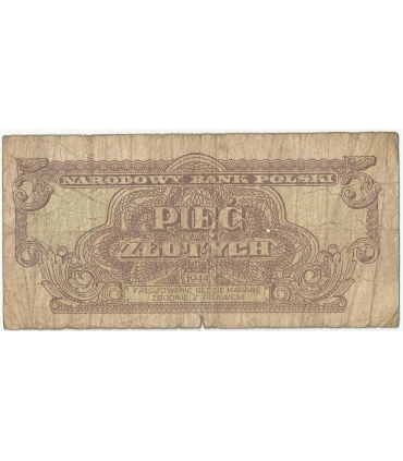 5 złotych 1944, w klauzuli OBOWIĄZKOWE, seria HO, st. 6