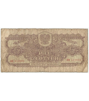 5 złotych 1944, w klauzuli OBOWIĄZKOWE, seria HO, st. 6
