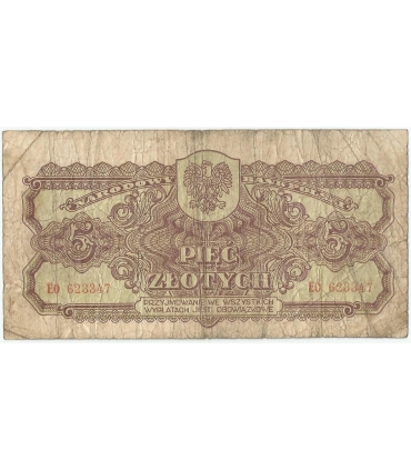 5 złotych 1944, w klauzuli OBOWIĄZKOWE, seria EO, st. 5-