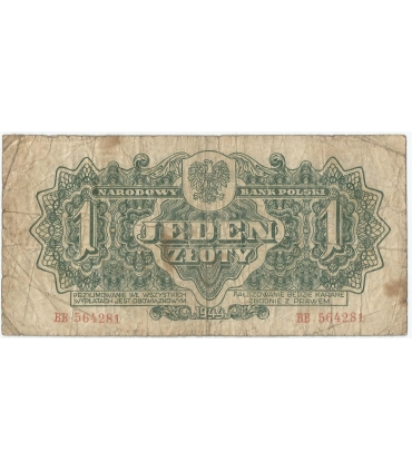 1 złoty 1944, w klauzuli OBOWIĄZKOWYM, seria BB, st. 5