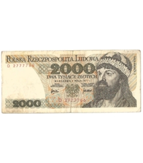 2000 zł Mieszko i Chrobry, 1977, seria D, stan 3-, numer 2777766