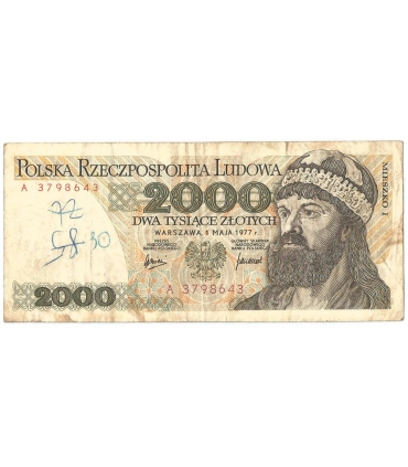 2000 zł Mieszko i Chrobry, 1977, seria A, stan 5+