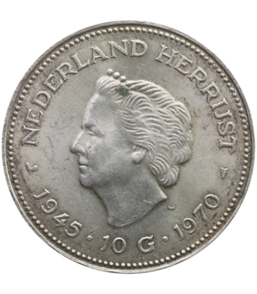 Holandia 10 guldenów, 1970, srebro, 25. rocznica wyzwolenia, 3+