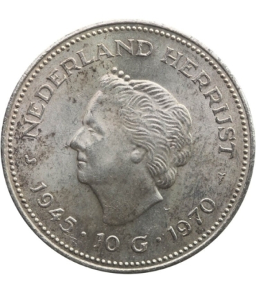 Holandia 10 guldenów, 1970, srebro, 25. rocznica wyzwolenia, 3+