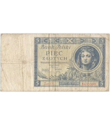 5 złotych 1930 rok, seria EY, stan 4