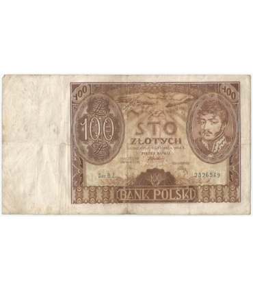 Banknot 100 zł 1934 rok, seria B.Z. stan 3-