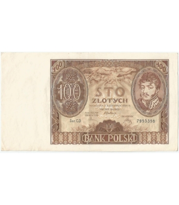 Banknot 100 zł 1934 rok, seria C.D. stan 3
