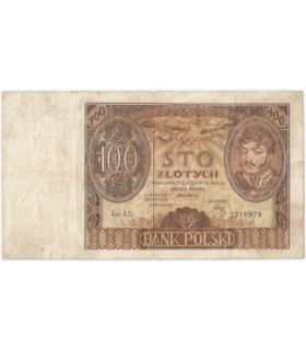 Banknot 100 zł 1932 rok, seria A.D. stan 3-