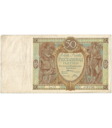 50 złotych 1929 r. stan 3-, seria CA.
