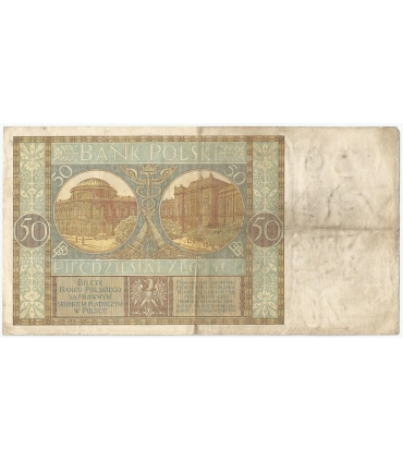 50 złotych 1929 r. stan 3-, seria CA.