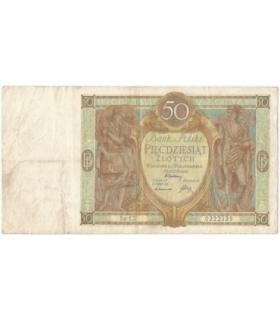 50 złotych 1929 r. stan 3-, seria ES.