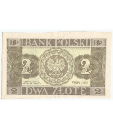Banknot 2 zł, 1936r, bez poddruku, serii i numeracji, stan 3+