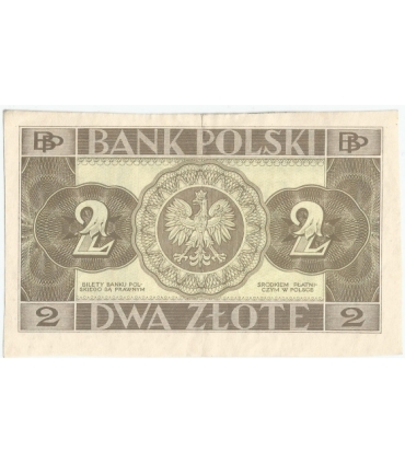 Banknot 2 zł, 1936r, bez poddruku, serii i numeracji, stan 2-