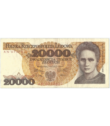 20000 zł, Maria Skłodowska-Curie, 1989, seria AN, stan 3/3-