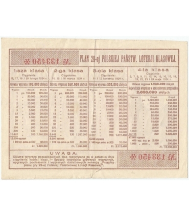 Bon 29-a polska państwowa loteria klasowa, 1934, st. 3-