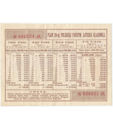 Bon 29-a polska państwowa loteria klasowa, 1934, st. 3-