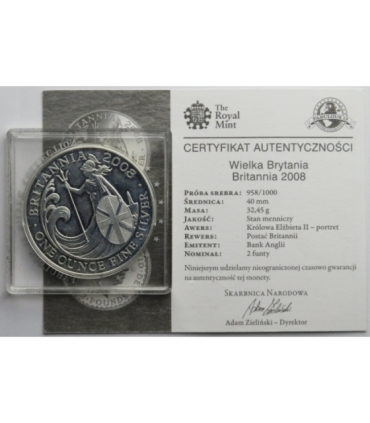 Wielka Brytania 2 funty, 2008, Britannia, certyfikat