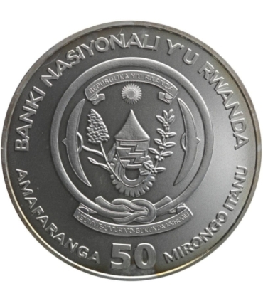 Ruanda 50 Franków 2008 Goryle, Srebro, Ag999