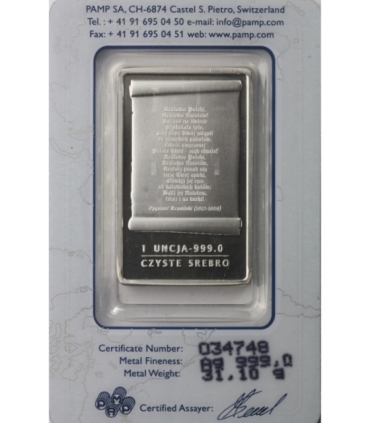 Sztabka - Matka Boska Licheńska PAMP, Srebro Ag999, 1 uncja