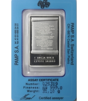 Sztabka - Matka Boska Częstochowska, PAMP, Srebro Ag999, 1 uncja