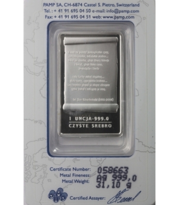 Sztabka - Matka Boska Płocka, PAMP, Srebro Ag999, 1 uncja