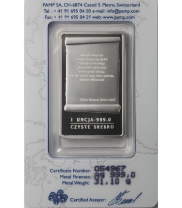 Sztabka - Matka Boska z Guadalupe, PAMP, Srebro Ag999, 1 uncja