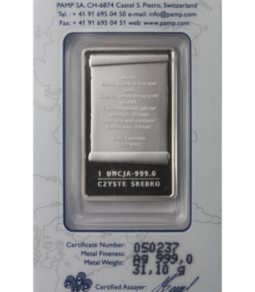 Sztabka - Matka Boska z Gietrzwałdu, PAMP, Srebro Ag999, 1 uncja