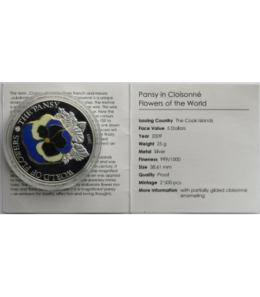 Wyspy Cooka, 5 dolarów 2009, Kwiaty świata - bratek, srebro Ag999