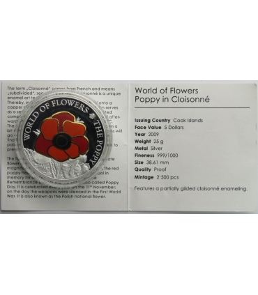 Wyspy Cooka, 5 dolarów 2009, Kwiaty świata - bratek, srebro Ag999