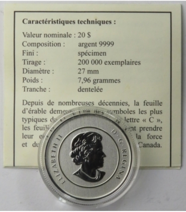 Kanada 20 dolarów, 2011 Liście klonowe, srebro Ag999, certyfikat