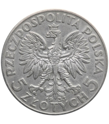 5 złotych głowa kobiety 1933, stan 2-/3+, ładna
