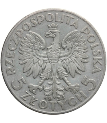 5 złotych głowa kobiety 1933, stan 3+, ładna