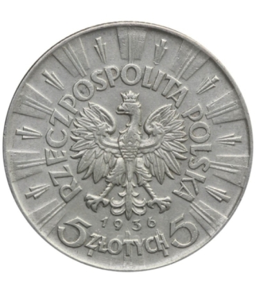 5 złotych Józef Piłsudski 1936, stan 2-. ładny