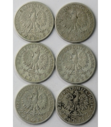 LOT 6 x 2 złote głowa kobiety 1932, 1933, 1934