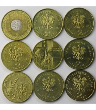 Lot: 9 x 2 zł GN, każda inna
