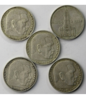 Lot: 5 x 2 marki Hindenburg / Wieża