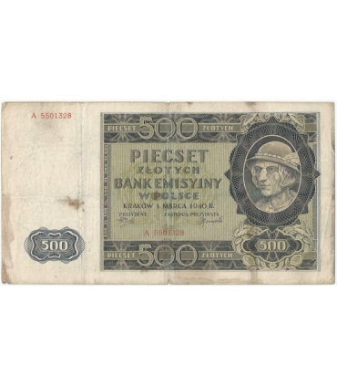 Banknot 500 złotych 1940 stan 3-, Ser. A, Góral