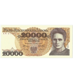 20000 zł, Maria Skłodowska-Curie, 1989, seria AM, stan 1