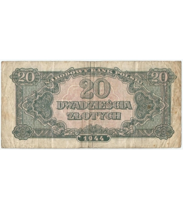 20 złotych 1944, w klauzuli OBOWIĄZKOWE, seria MO, st. 4