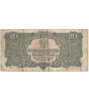 20 złotych 1944, w klauzuli OBOWIĄZKOWE, seria MO, st. 4