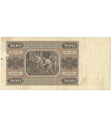 BANKNOT - 500 Złotych 1948 - GÓRNIK, seria AY, stan 3-/4+
