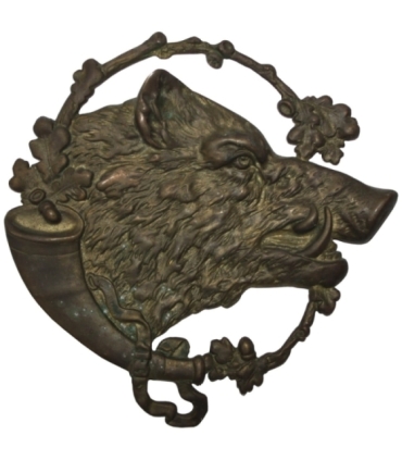 Medalion Głowa dzika z rogiem myśliwskim, 560g, 16.5 cm
