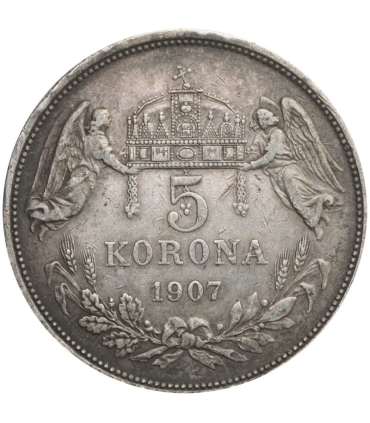 Węgry 5 koron, 1907, srebro, st. 3