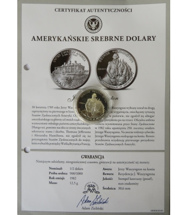 1/2 dolara Waszyngton - 250 rocznica urodzin 1982 + certyfikat